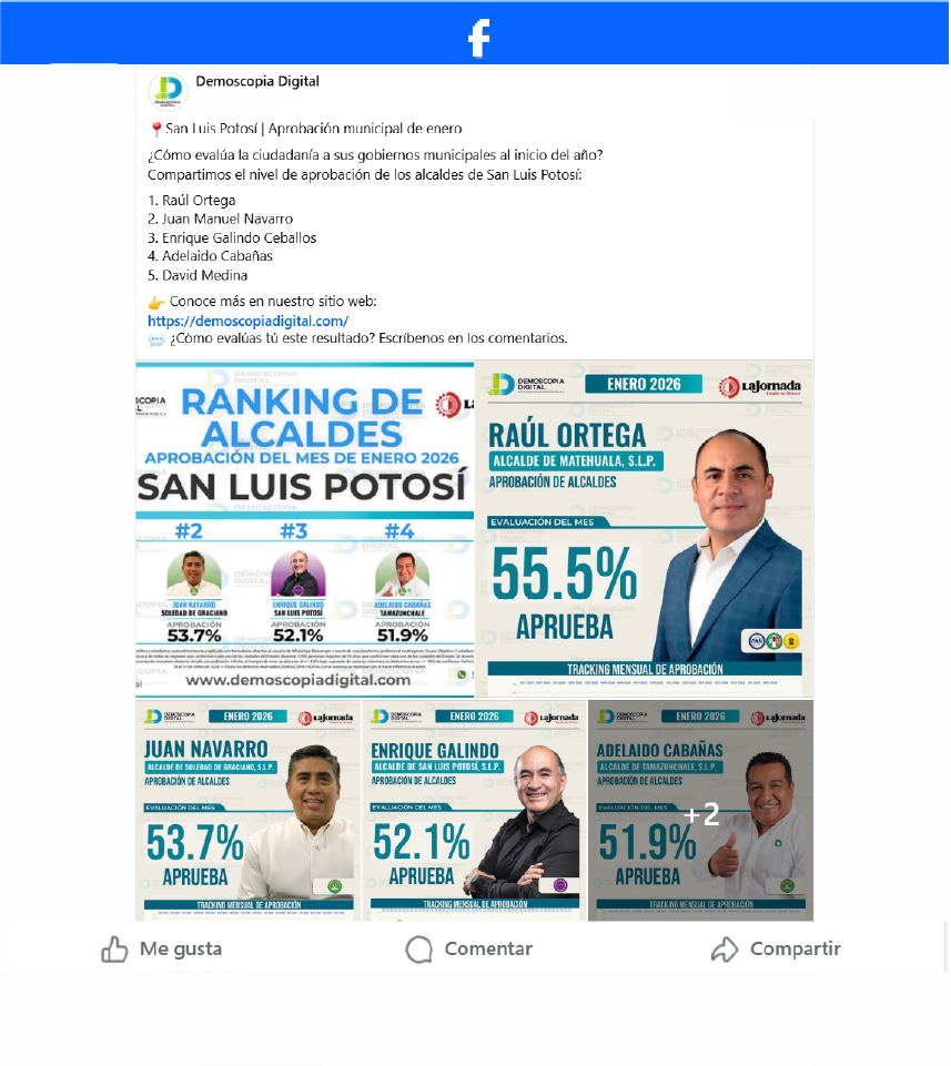 Ranking de Aprobación de los Alcaldes del Estado de San Luis Potosí.
