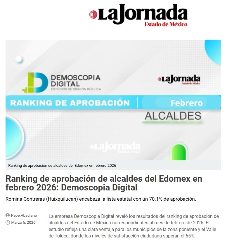 Ranking de aprobación de alcaldes del Edomex en febrero 2026: Demoscopia Digital